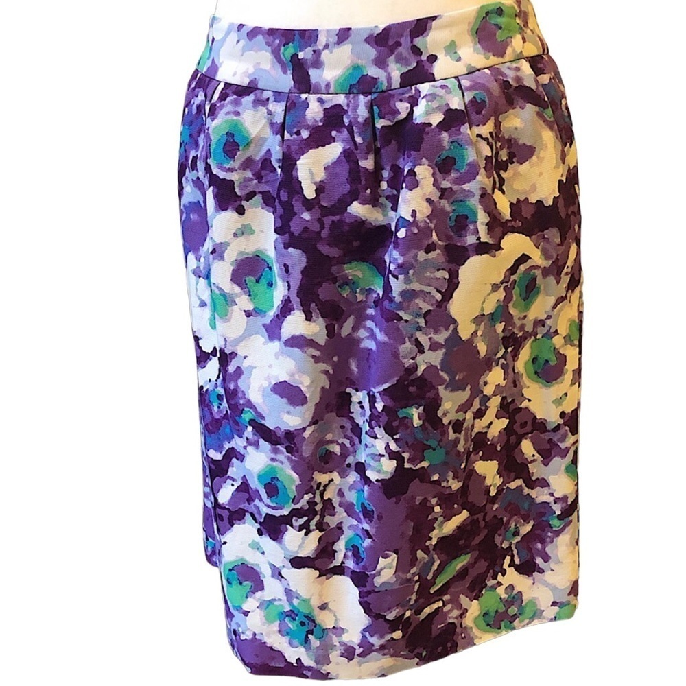 Halogen Purple Watercolor Floral Print Cotton Silk Lined Skirt Women’s Size 2